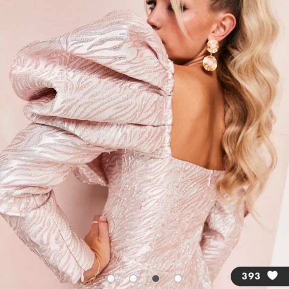 ASOS LUXE V Neck Puff Sleeve Corset Mini Jacquard Dress - Picture 4 of 10